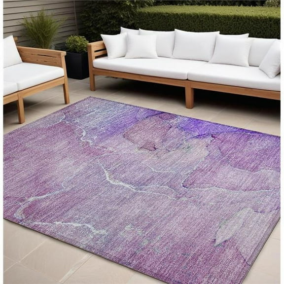 HomeRoots 559935 8 x 10 ft. Purple Abstract Washable Non Skid Indoor Outdoor Rectangle Machine Woven Area Rug