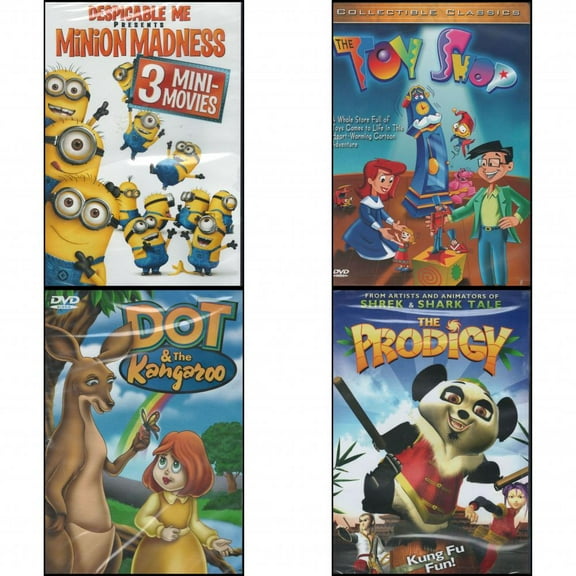 Children's 4 Pack DVD Bundle: Despicable Me: Minion Madness - 3 Mini-Movies : The Toy Shop : Dot & The Kangroo : The Prodigy