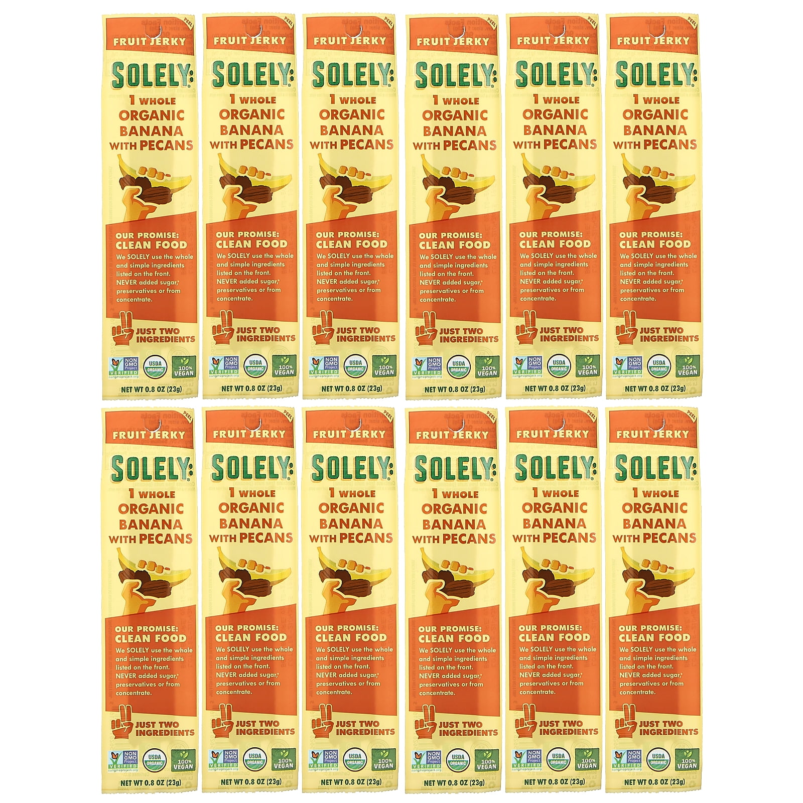 Organic Fruit Jerky, Banana with Pecans, 12 Strips, 0.8 oz (23 g) Each, Solely