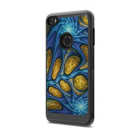 Capsule Case Compatible with Alcatel Idol 5 Alcatel Nitro 5 [Drop Protection Shock Proof Carbon Fiber Black Case Defender Design Strong Armor Shield Phone Cover] - (Blue Abstract Fractal)