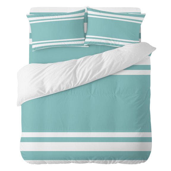Duvet Cover Set California king Size 4 Pieces, Modern White and Teal Stripes Comforter Cover Soft Bedding Sets, Minimalist Art Bed Set Include 1 Duvet Cover, 2 Pillow Shams, 1 Bed Sheet
