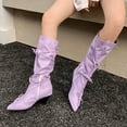 thumbnail image 3 of Dakaela Knee High Boots for Women Wedge Heel Bowknot Slouchy Tall Boot Wide Calf Dress Winter Shoes Purple 6.5, 3 of 7