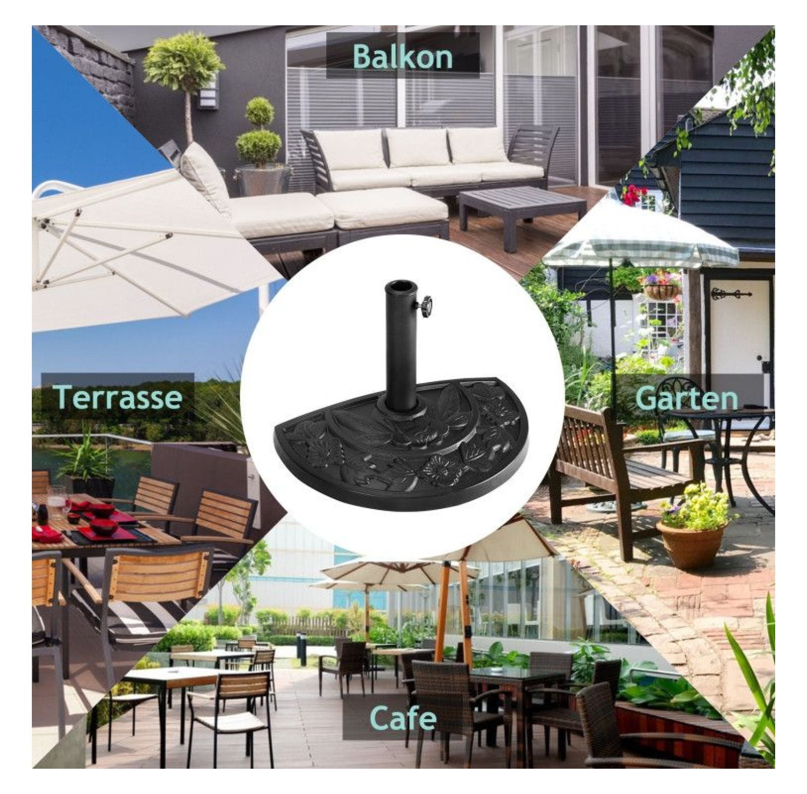 17.5" Heavy Duty Square Umbrella Base - 30lbs Outdoor Stand - Bronze Patio Umbrella Holder - Adjustable Pole - Rust Resistant