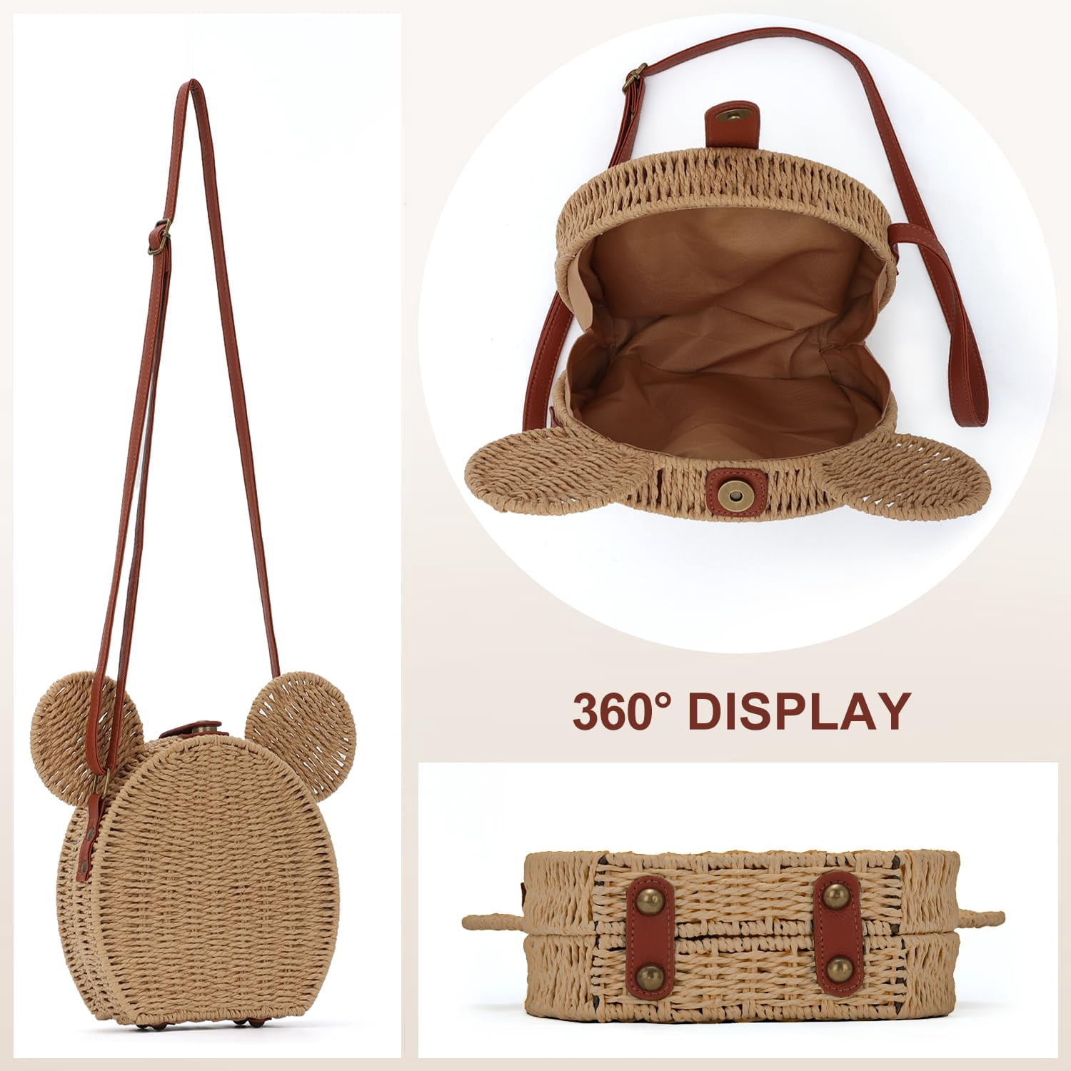 Round Rattan Purse for Women Wicker Crossbody Bag Cute Summer Beach Bag Woven Handbag for Vacation