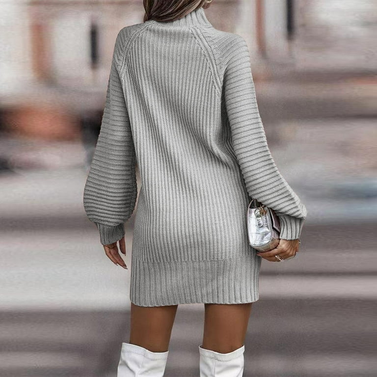 navy blue dress for baby girl TrdSipl Womens Mock Neck Sweater Dress Casual Chunky Long-Sleeve Bodycon  Mini Dress Winter Trendy Ribbed Knitted a Line Tunic Dresses