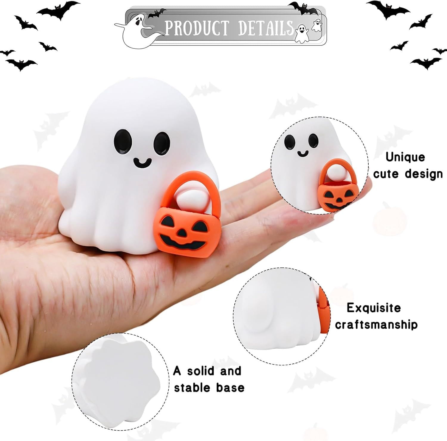 Glow-in-the-Dark Mini Ghost Figurine for Halloween Desk and Shelf Decor
