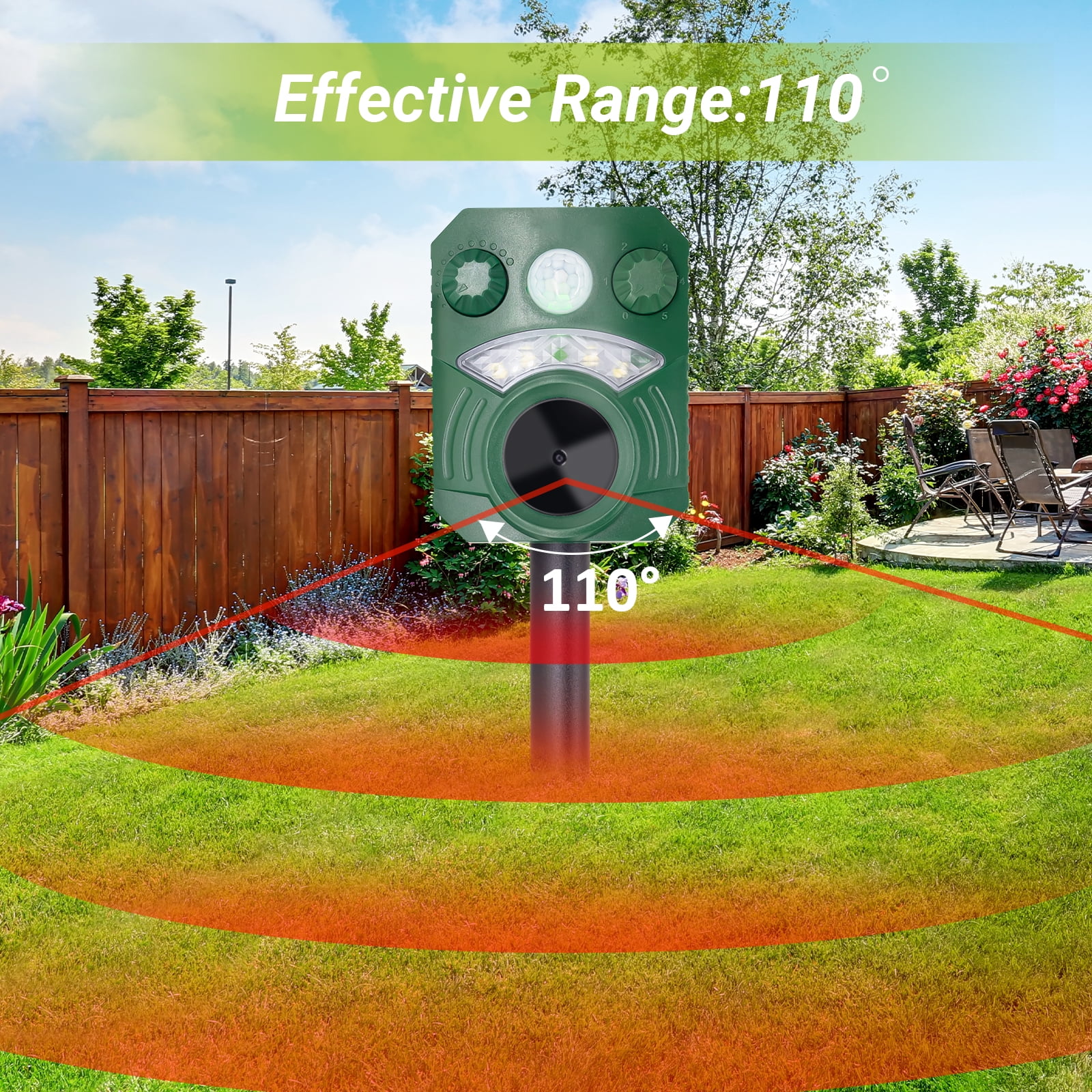 2 Pack Solar Ultrasonic Wildlife Repellent with Motion Sensor & LED Lights, AR33 Waterproof Outdoor Deer Repellent Device for Yard, Garden & Lawn – Effective Against Coyotes, Raccoons & Fox