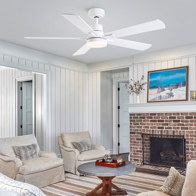 Wellspeed 52 in. Modern Ceiling Fan with Dimmable Light, for Indoor, Remote Control, 6 Speeds Reversible DC Motor, White