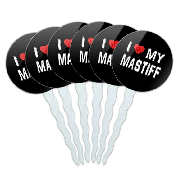 I Love My Mastiff Stylish Cupcake Picks Toppers - Set of 6