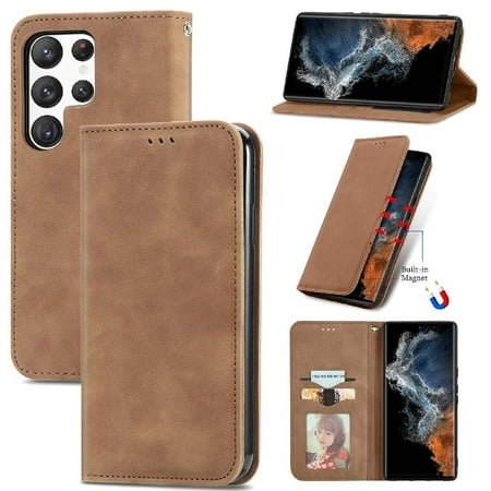 

Case for Samsung S23 Ultra Wallet Shockproof Leather Case Simple Business Flip Cover