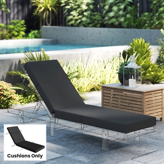 Outsunny Chaise Lounge Cushion, 4" Outdoor Lounge Chair Cushion with Non-Slip Ties, Waterproof and Fade Resistant, 21" x 72 ", Gray