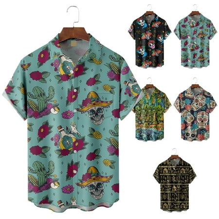 

Boys Crewneck Button Down Hawaiian Shirt Printed Cheap Costume for Boys 5-14 Years