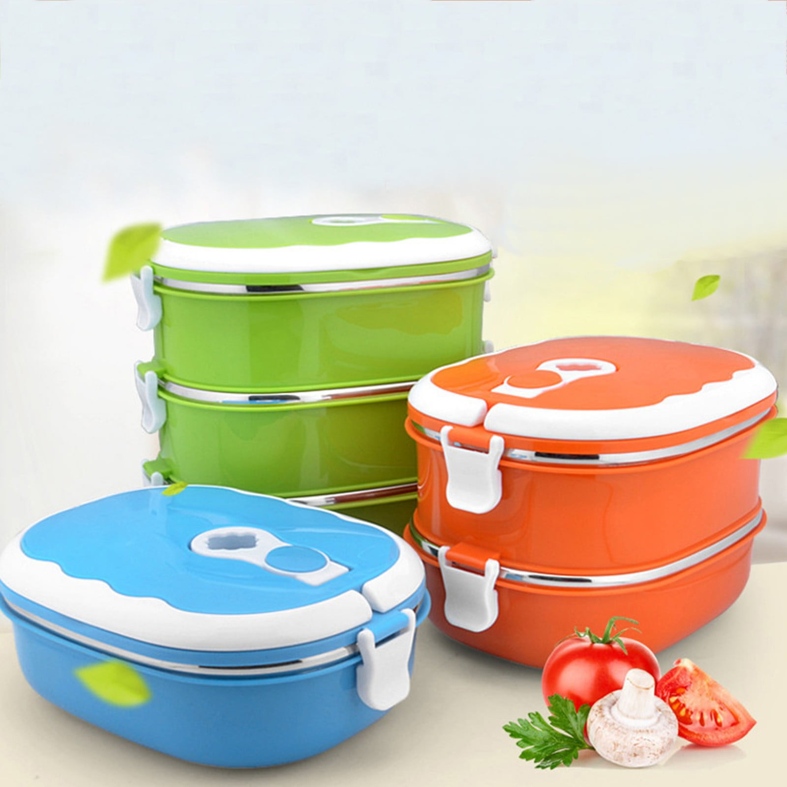 XMMSWDLA Lunch Box Containers Blue Lunch Box2-Layer 1800ml Rectangular Food  Lunch Box Stainless Steel Lunch Box Lunch Box Food Storage Box Children'S