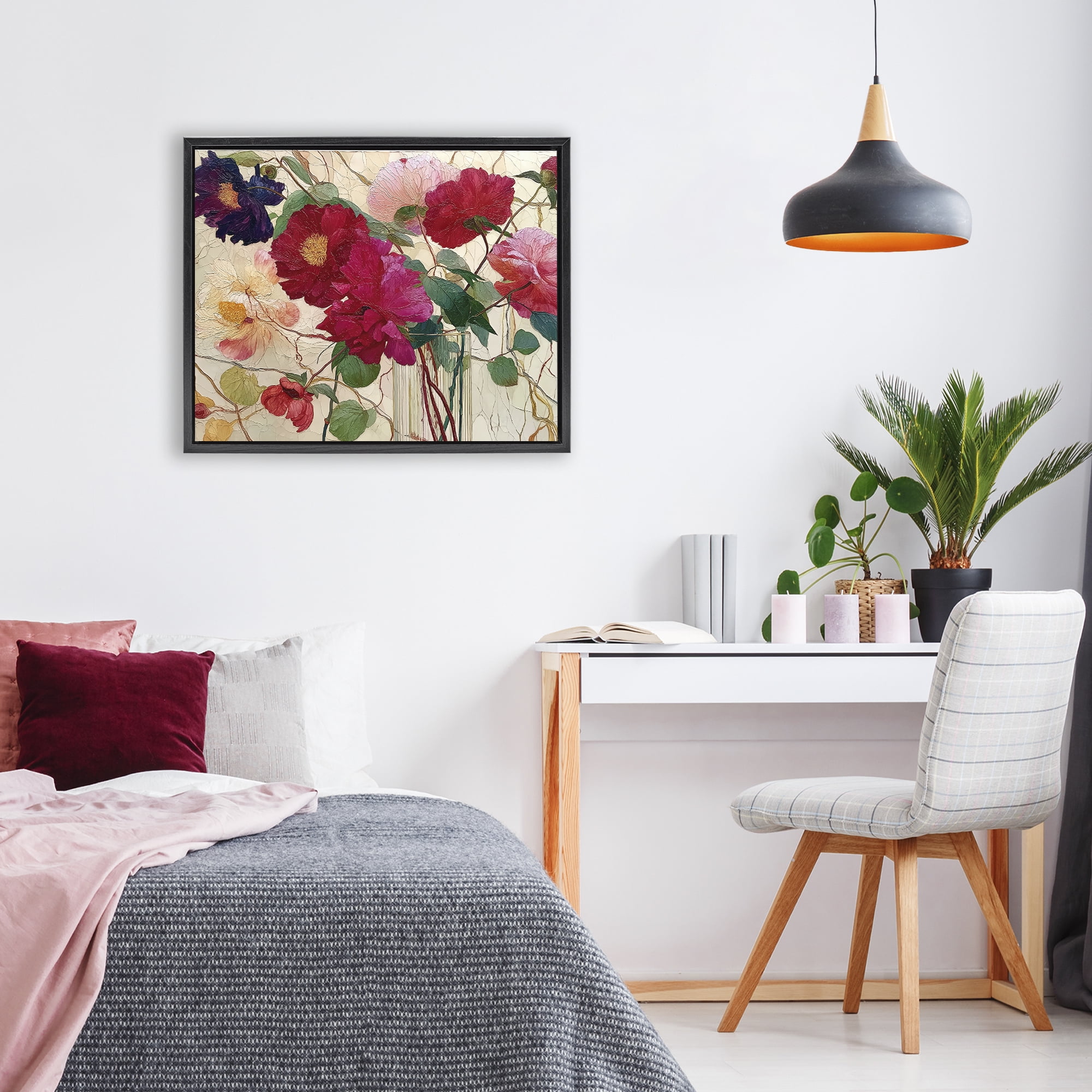 Haiku Flower Vase Black Framed Floater Canvas Wall Art, design by Annabelle Hall