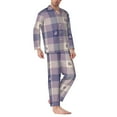 thumbnail image 3 of Kll Heart Check Plaid Sleepwear Mens Flannel Pajamas,Long Cotton Pj Set, 3 of 9
