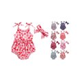 thumbnail image 3 of Gupgi Baby Girl 2Pcs Summer Outfits Sleeveless Tie Strap Fruit/Floral Print Romper with Headband Set, 3 of 9