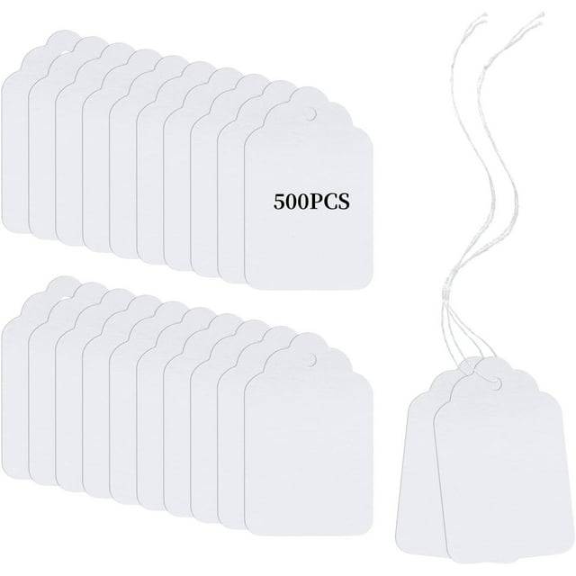 500Pcs Price Tags with String Attached Small White Marking Tag Paper