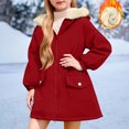 thumbnail image 2 of IVEYRTF Winter Girls Faux Fleece Hooded Coat Long Sleeve Top Outerwear Warm Jacket for Big Kids Youth Toddler Childrens Wear Soft Lined Breathable Thick Comfortable(Red,7 Years), 2 of 9