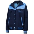 thumbnail image 2 of Women's The Wild Collective  Navy Tennessee Titans Suede Full-Snap Bomber Jacket, 2 of 3