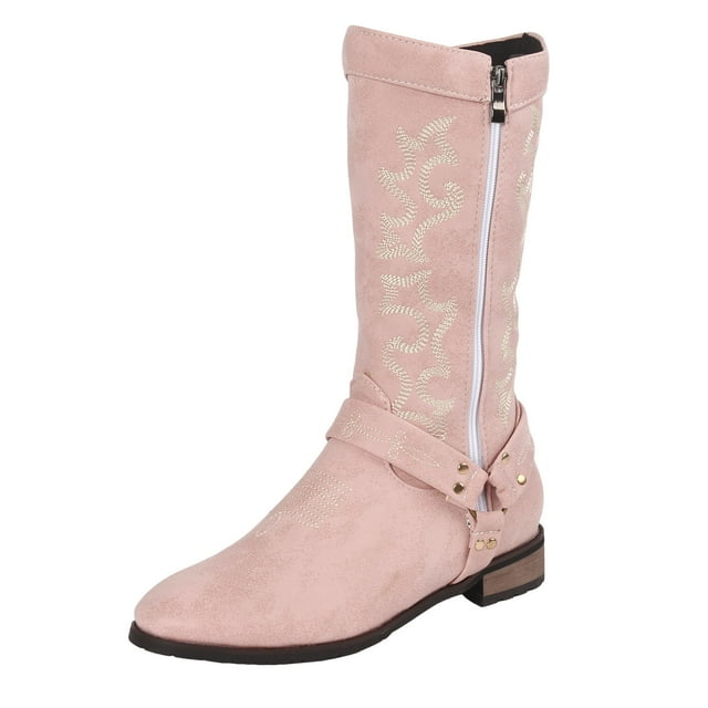 Leozcaa Women's Cowboy Boots Knee High Side Zipper Western Embroidered Pull On Tall Boot Fall Winter