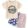 thumbnail image 2 of Tiijoy Boys 2 Piece Outfits Summer Baseball Print Short Sleeve Tee Shorts Set, Sizes 6M-3T, 2 of 4
