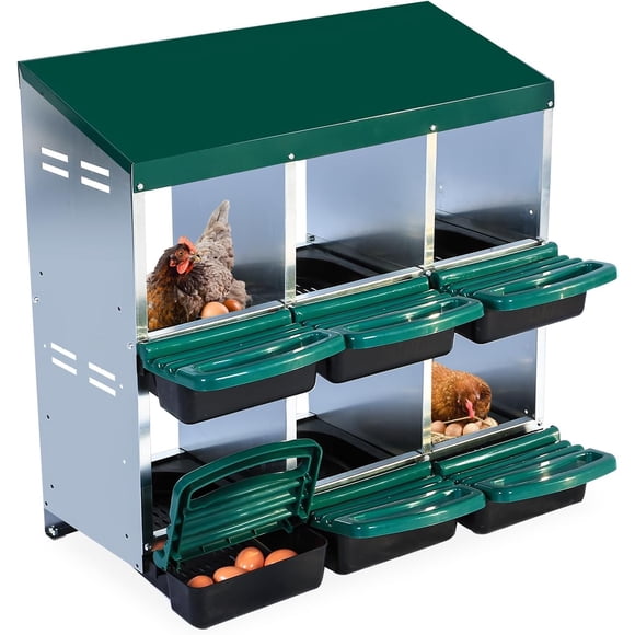 Royalbelle Boîte de Nidification en Métal à 6 Trous pour Poules - Boîte de Poule en Acier Galvanisé Robuste, Nid de Volaille Extérieur pour Poules, Fournitures d'Habitat de Volaille de Ferme et Ranch, Vert