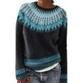 thumbnail image 2 of frariair sweaters for women Knitted Isle Print Retro Sweater Loose Crewneck Long Sleeve Pullover Tops Blue, 2 of 9