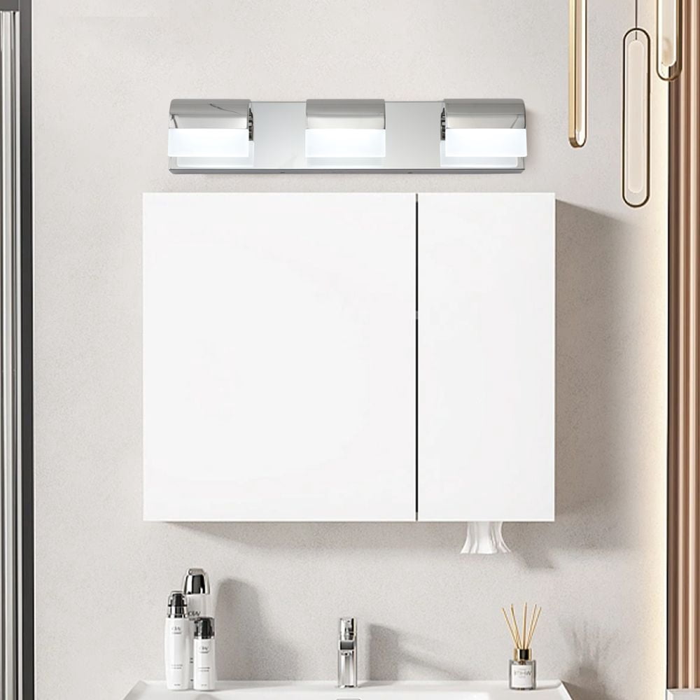 Modern 3-Light LED Vanity Lighting - Chrome Stainless Steel Bathroom Light Fixture for Mirror, Hardwired, 50,000hrs