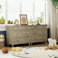 thumbnail image 1 of WAMPAT 6 Drawer Bedroom Dresser, Kids Dresser, Wide Chest of Drawers, Mid Century Modern Wooden Closet Organizer, Large Wood Dresser for Living Room, Nursery, Gray Wash, 2 Pack, 1 of 8