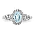 thumbnail image 5 of 10K White Gold Ring Band with Stones (03) March Aquamarine Oval Blue Diamond Round, Size 6, 5 of 5
