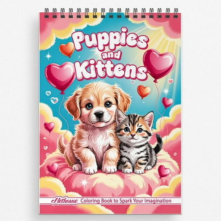 NETHOUSE Puppies and Kittens Coloring Book For Adults Relaxation & Stress Relief 30 Coloring Pages of Adorable Pets Playful Scenes Cozy Moments and Furry Friendships