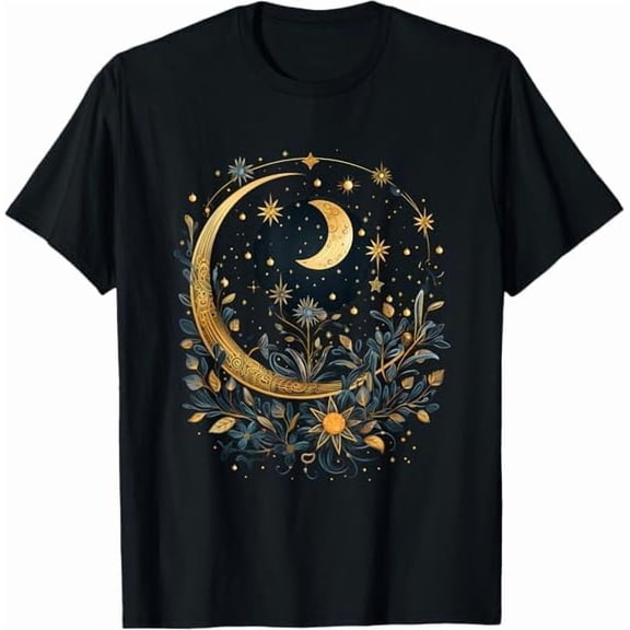 Greenink Vintage Astronomy Stars Moon and Sun Gifts Shirts Graphic Tees Men Women Boys Girls Crew Neck Short Sleeve T-Shirt