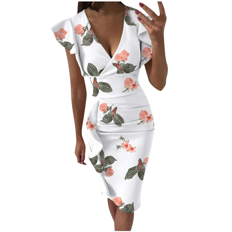 Dresses for Women 2023 Sleeveless Printing Floral Pattern Dress V
