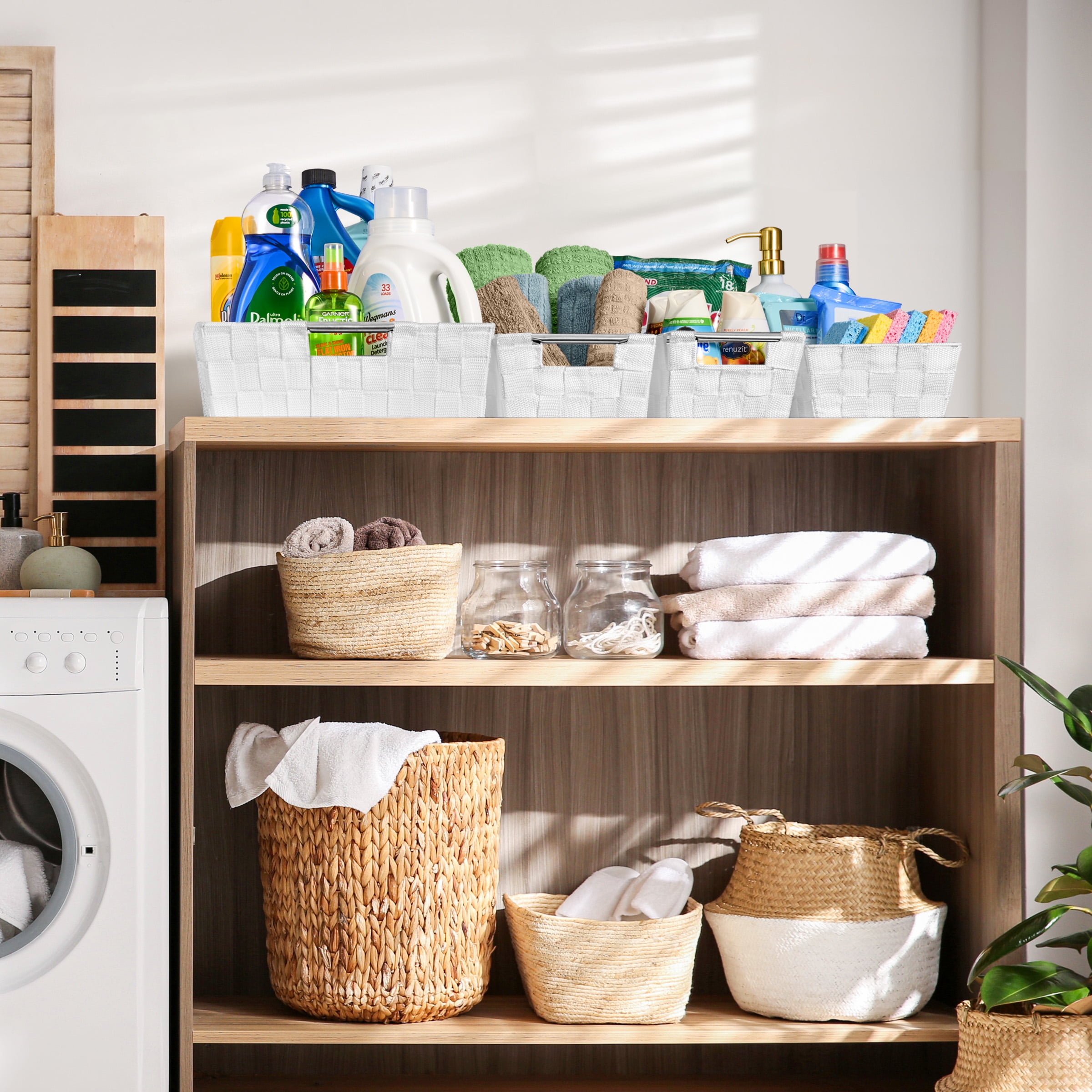 Sorbus Set of 9 Large Storage Baskets for Organizing, Mesh Hand-Woven Basket, Linen Closet Organizers and Storage, Organizer Storage Baskets for Shelves, Organizers and Storage (White)