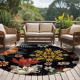 thumbnail image 4 of Round Area Rug 5 Ft, Bohemia Washable Non-Slip Circle Carpet for Living Room/Bedroom, Vintage Boho Floral Flowers Leaves Plants Black Low-Profile Runner Mats Collection Rugs for Indoor, 4 of 8