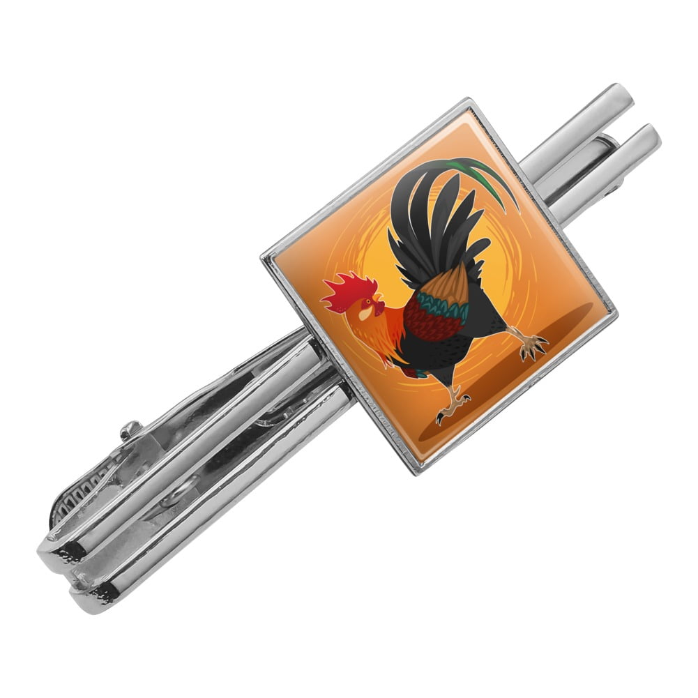 Rooster of Awesomeness Chicken Round Tie Bar Clip Clasp Tack Silver Color Plated 