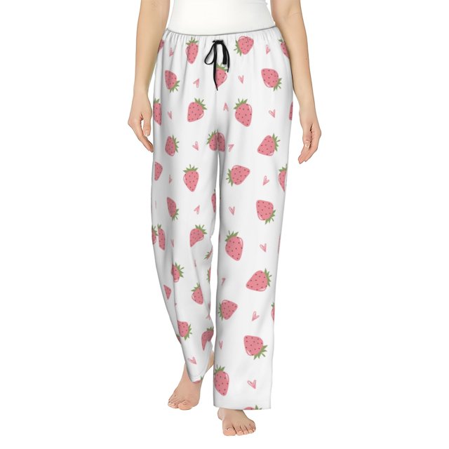 Balery Hand Drawn Strawberry Pantalones de pijama para mujer, pijamas ultraligeros, pantalones de estar por casa-X-Large