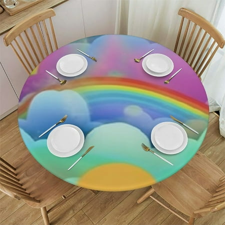 

Sheronv Rainbow Pattern Star Round Table Cover Stain Resistant Washable Indoor Outdoor Tablecloth Kitchen Dining Wedding Parties 100% Polyester Waterproof Table Cover 38 -42