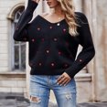 thumbnail image 3 of comerut V-Neck Long Sleeve Ribbed Trim Thickened Warm Knitted Sweater Autumn Winter Embroidery Heart Print Sweater Jumper Female Clothing, 3 of 8