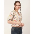 thumbnail image 3 of Moomaya Printed Wrap Tops For Women, V-Neck Cotton Casual Chic Top, 3 of 9