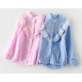 thumbnail image 2 of stylesilove Kids Girl Long Sleeve Lace Trim Stripe Cotton Shirt (140/6-7 Years, Blue), 2 of 3
