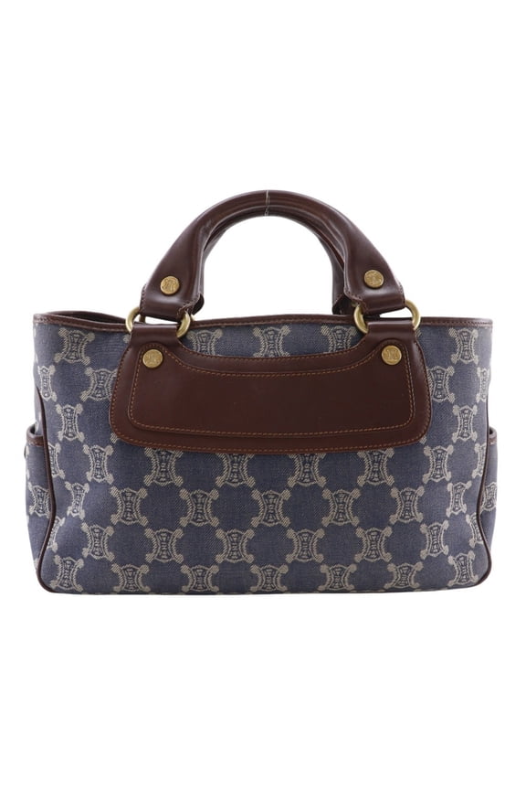 Pre-Owned Celine Boogie Back handbag in macadam denim, blue/brown, A5 size, open, for... (Fair)