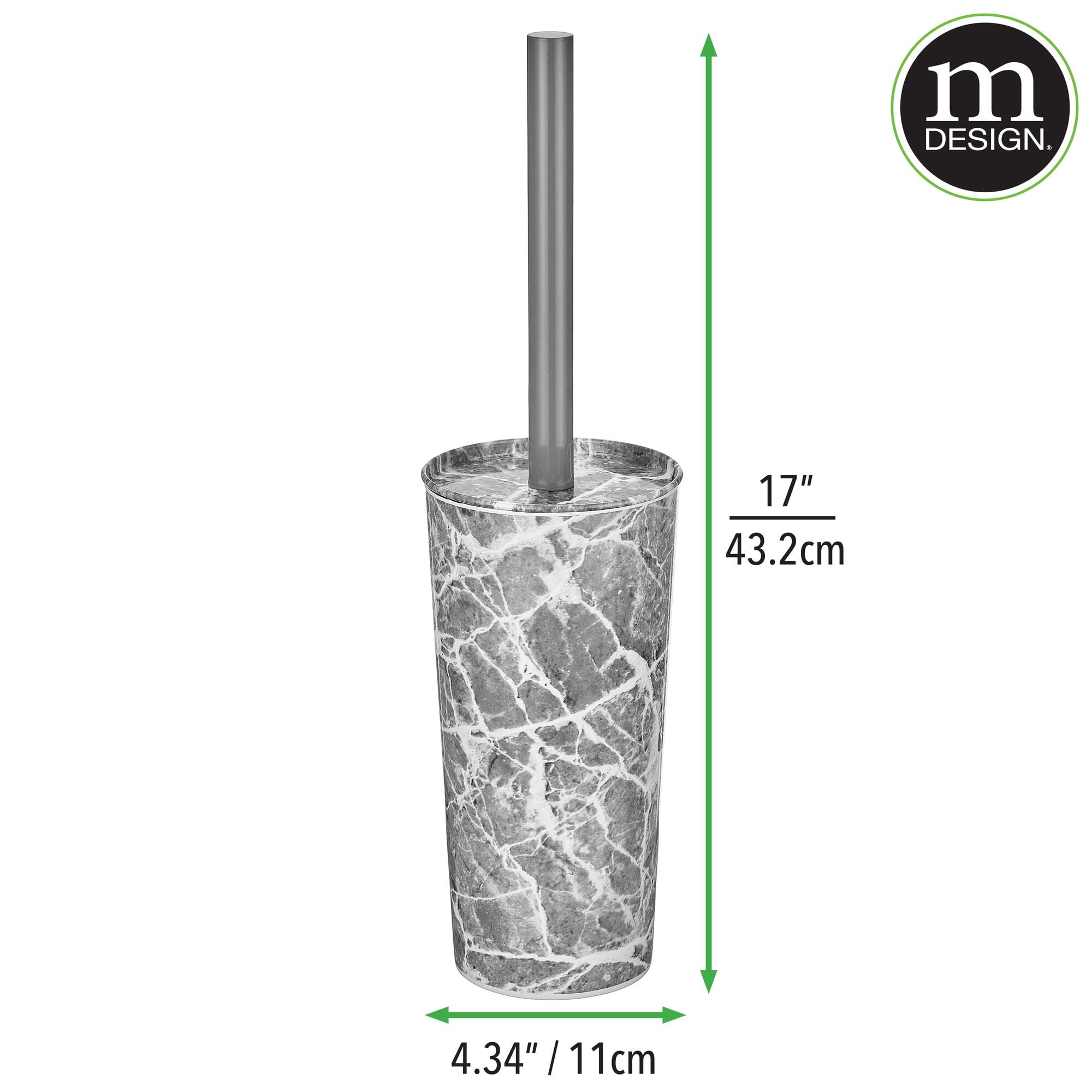 mDesign Stainless Steel Toilet Bowl Brush and Holder Set, Modern Metal Compact Storage Organizer Cleaner Scrubber for Toilet - Heavy Duty Cleaning Plunger for Bathroom, Mirri Collection, Gray Marble