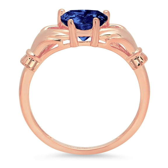 1.06 ct Heart Cut Simulated Tanzanite Claddagh Engagement Ring for Women in 14K Rose Gold