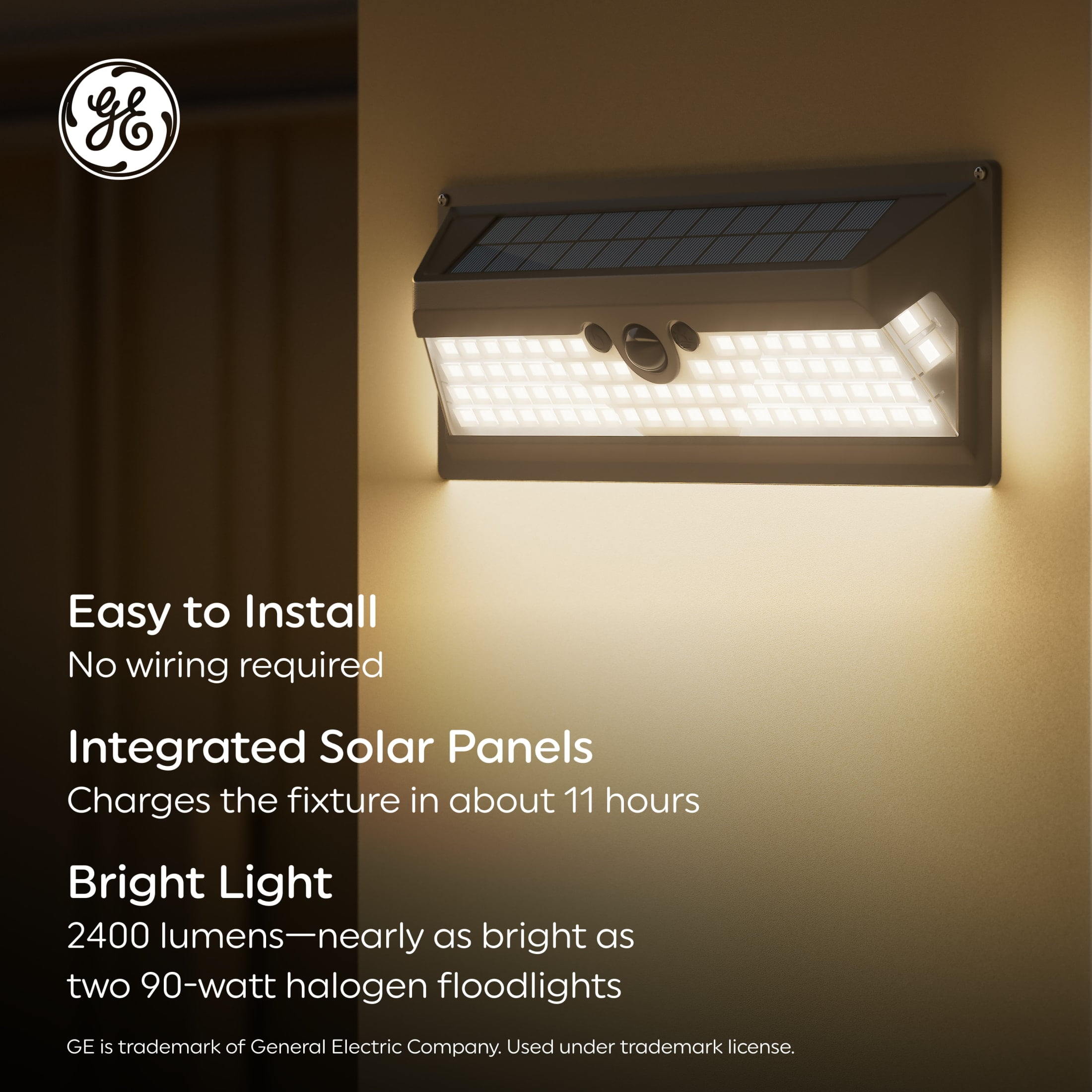GE Outdoor Security LED Wall Light with Motion & Dusk to Dawn Sensor, Solar Light, 2400 Lumens