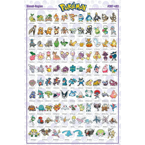 Pokemon - TV / Gaming Poster (Sinnoh-Region - Pokemons #387 - #493) (24" x 36") (Poster & Poster Strip Set)