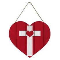 yocbz Valentine's Day Wooden Sign Happy Valentine's Day Wreath Sign Christian Cross Heart Wooden Wall Decor Red Valentines Sign for Room Wall Door Wedding Decor 12"×11"