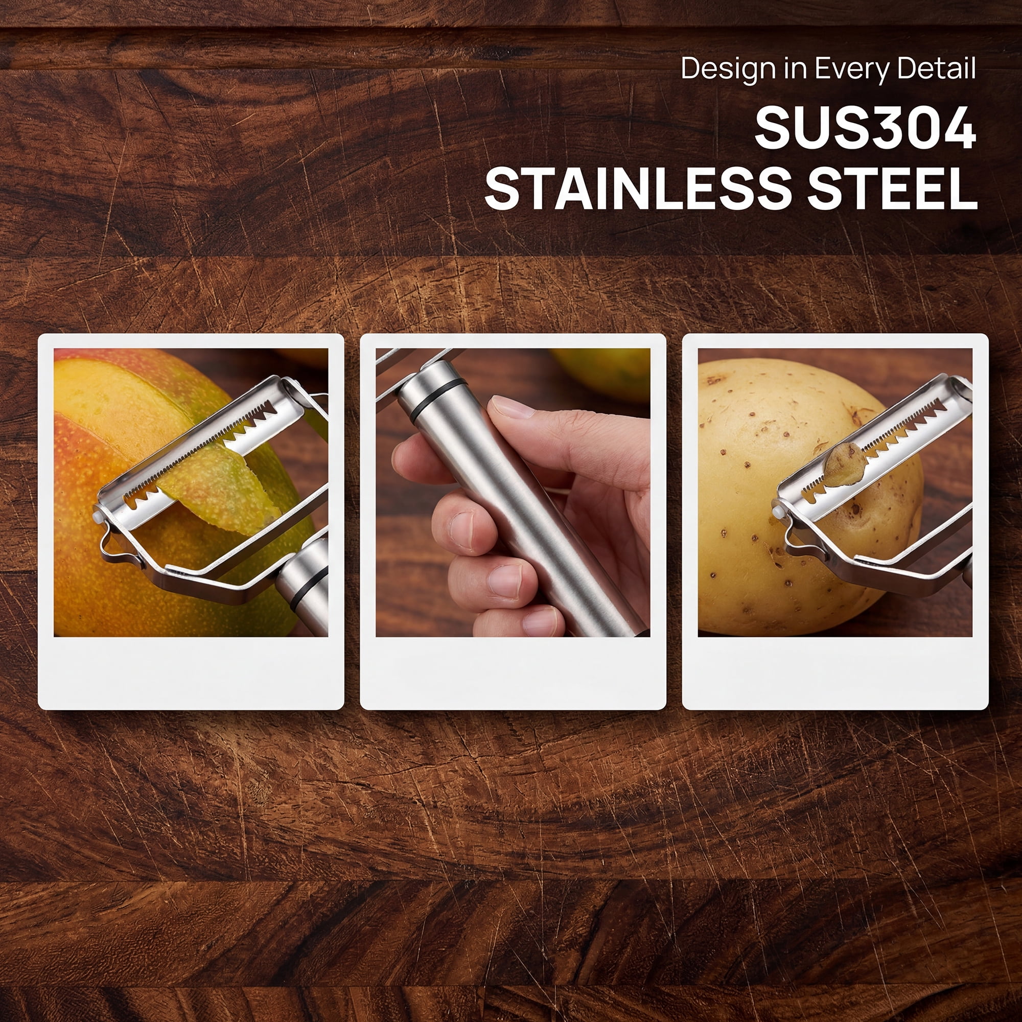 Unique Bargains Stainless Steel 3 in 1 Vegetable Peeler with Handle Silver 6.8x3.3 inch