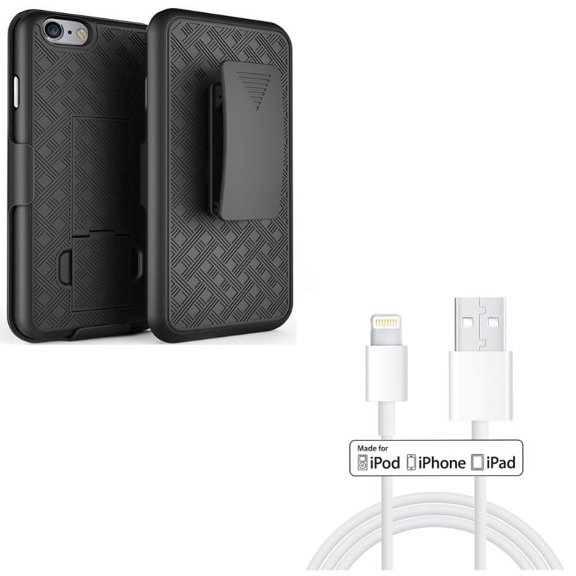 Case Belt Clip w 6ft MFi USB Cable for iPhone 8/7 - Holster Swivel Cover Kickstand Armor, Certified Charger Cord Power Wire Sync for iPhone 8/7 Models