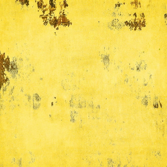 Ahgly Company Machine Washable Indoor Square Abstract Yellow Modern Area Rugs, 8' Square